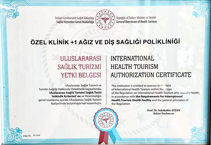 Klinik +1 Hakkında 2 Klinik Artıbir Sağlık Turizm Belgesi